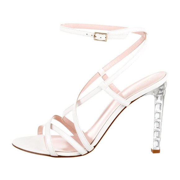 Designer Kate Spade N Y White Leather Ankle Strap Crystal High Heel Sandal's 8.5 - Picture 10 of 16